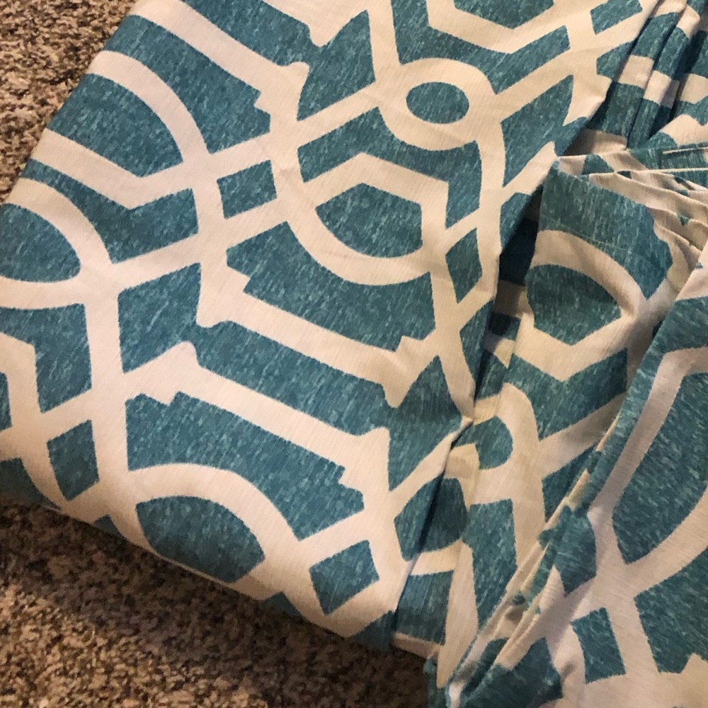 Aqua and white curtains, 84 inch